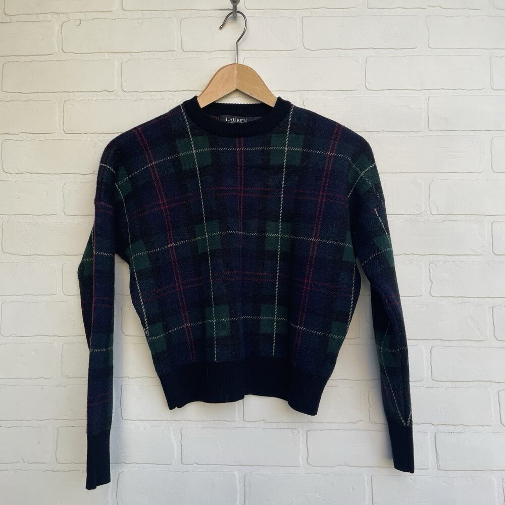 Ralph Lauren L34212 Womens Multi Ribbed Boxy Fit Plaid Sweater Size Petite Small